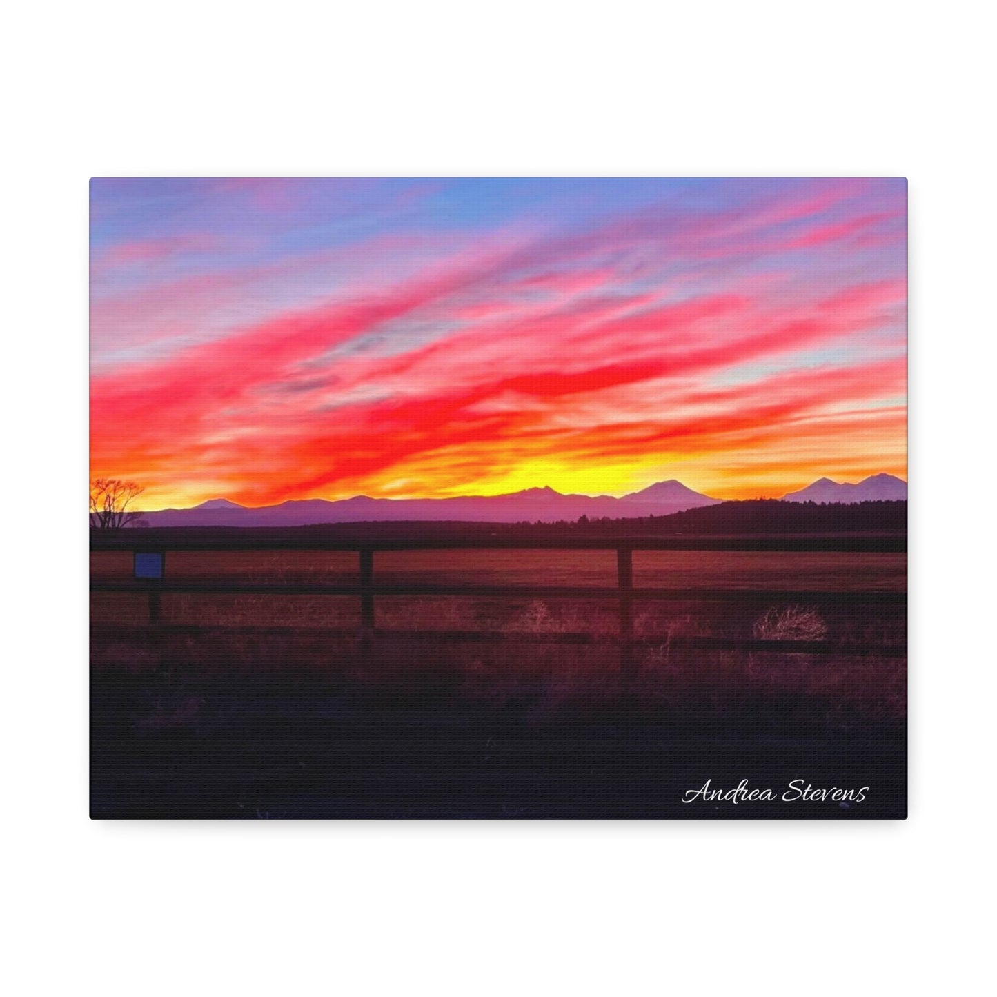Bend Oregon Three Sisters Sunset Stretched Canvas Art Print - Vibrant Landscape Decor for Home By Andrea Stevens