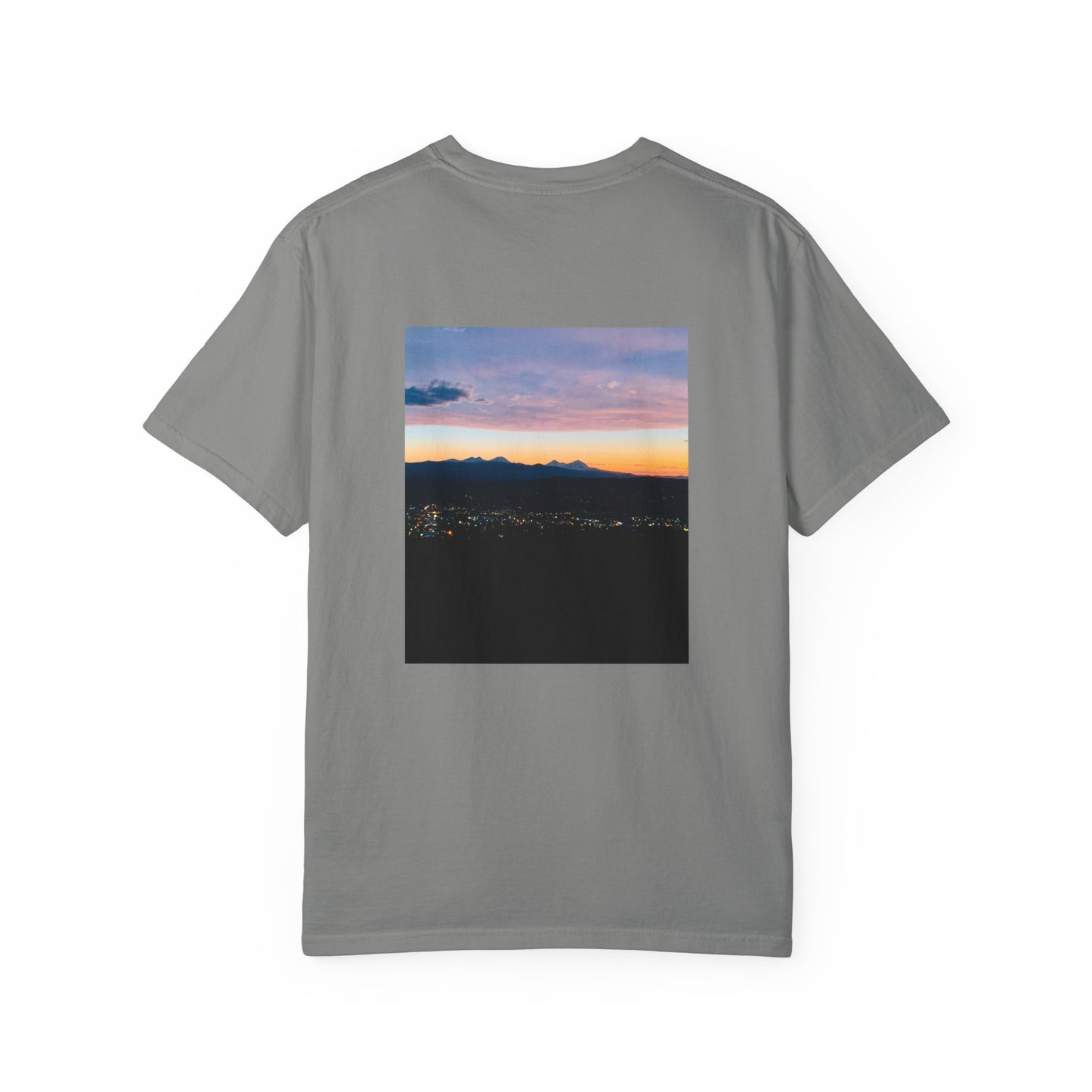 Bend Oregon Pilot Butte Unisex Garment-Dyed T-Shirt with Mountain Sunset Design - Casual Stylish Tee by Andrea Stevens