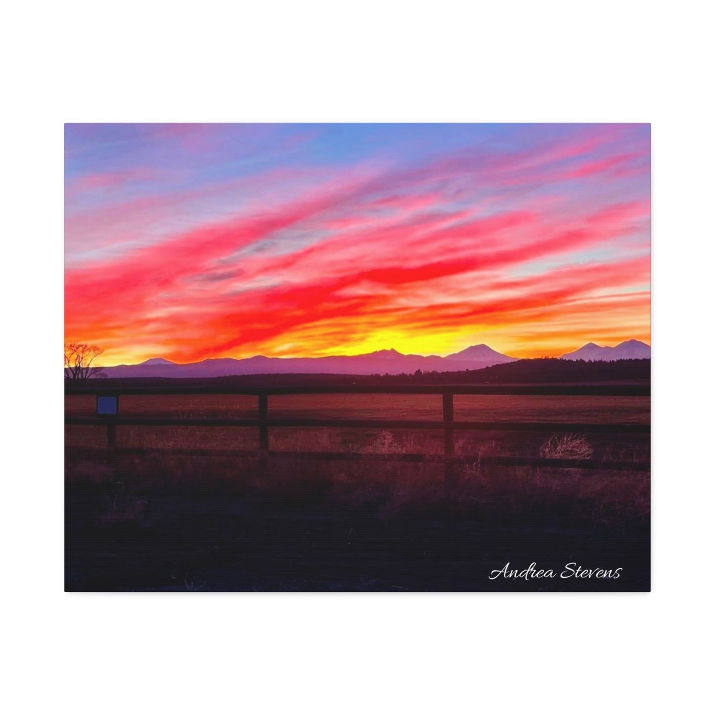 Bend Oregon Three Sisters Sunset Stretched Canvas Art Print - Vibrant Landscape Decor for Home By Andrea Stevens