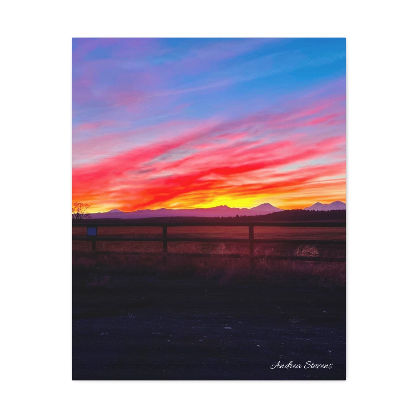 Bend Oregon Three Sisters Sunset Stretched Canvas Art Print - Vibrant Landscape Decor for Home By Andrea Stevens