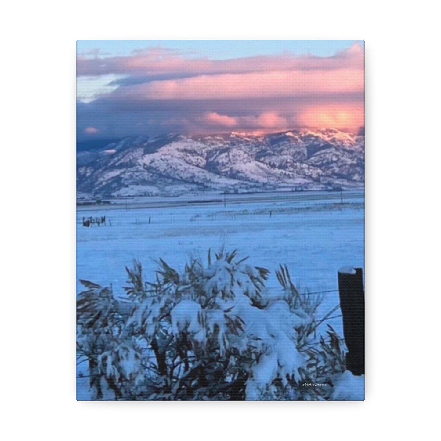 Lakeview Oregon Winter Landscape Stretched Canvas Art - Scenic Mountain Wall Decor by Andrea Stevens