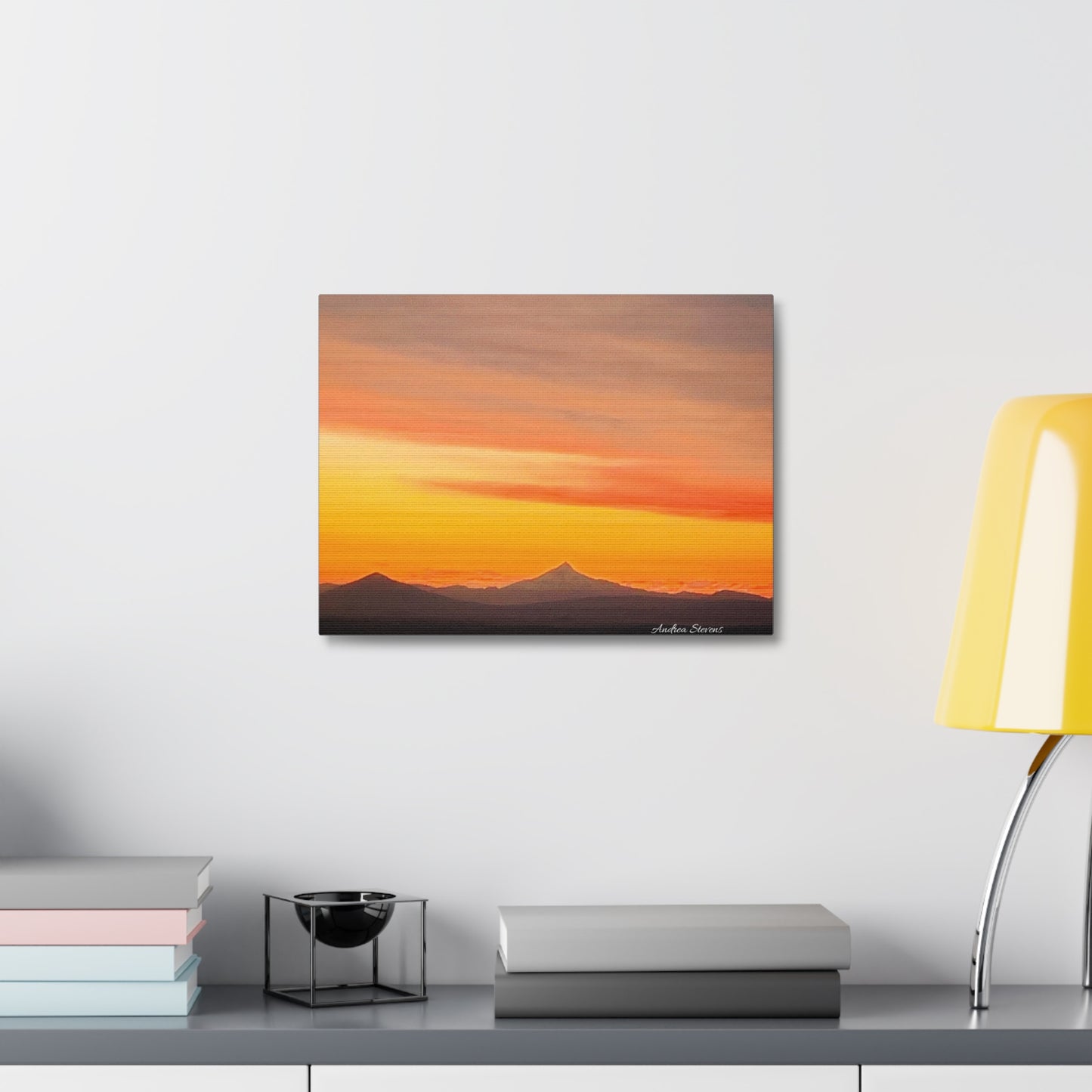 Bend Oregon Stretched Canvas Wall Art - Serene Mountain Sunset Decor