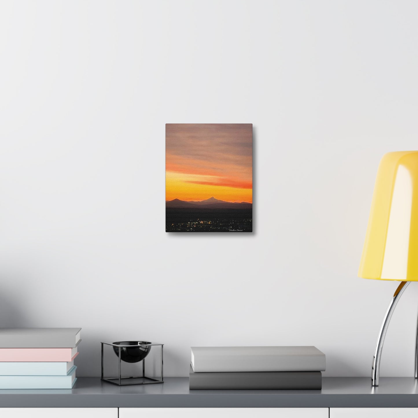 Bend Oregon Stretched Canvas Wall Art - Serene Mountain Sunset Decor