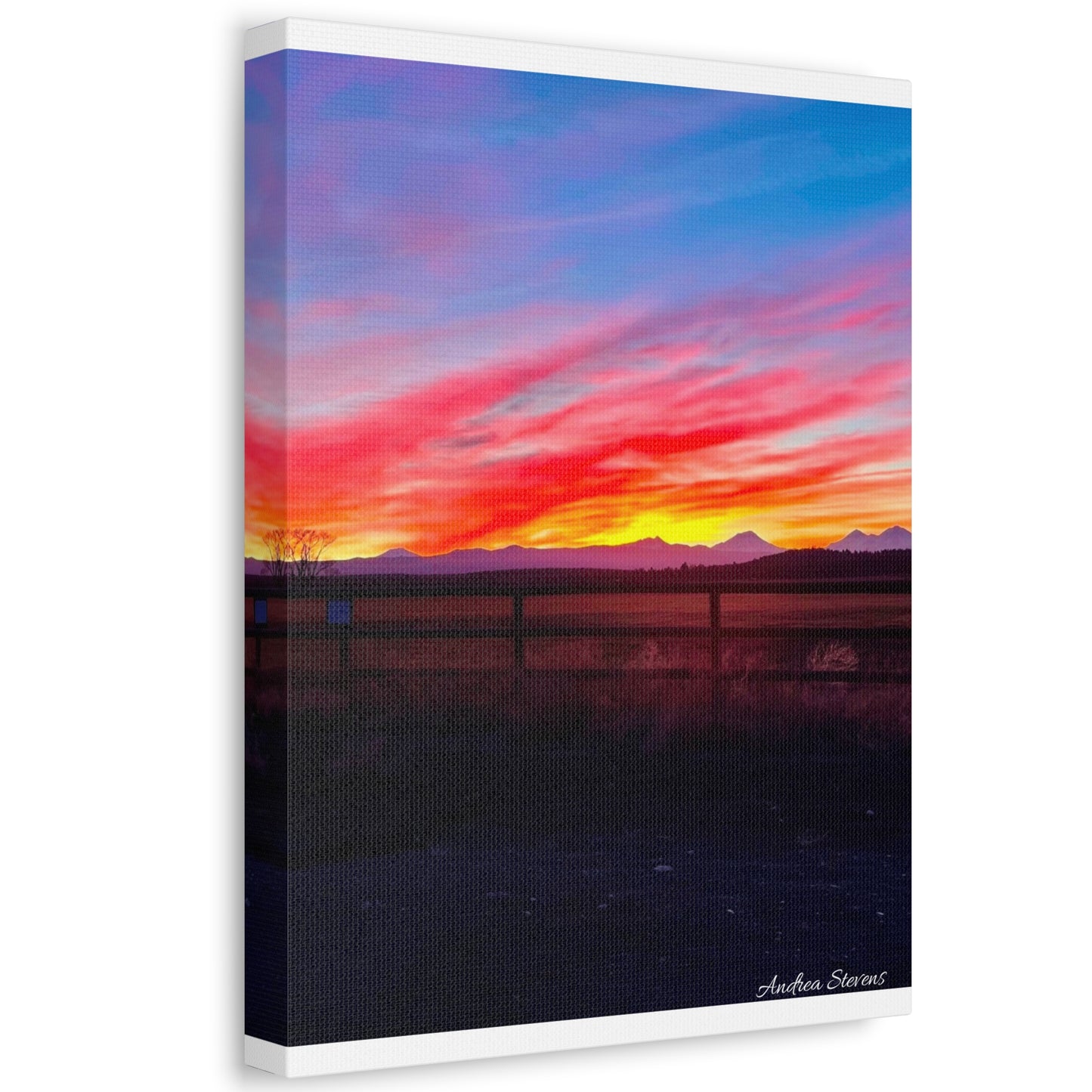 Bend Oregon Three Sisters Sunset Stretched Canvas Art Print - Vibrant Landscape Decor for Home By Andrea Stevens