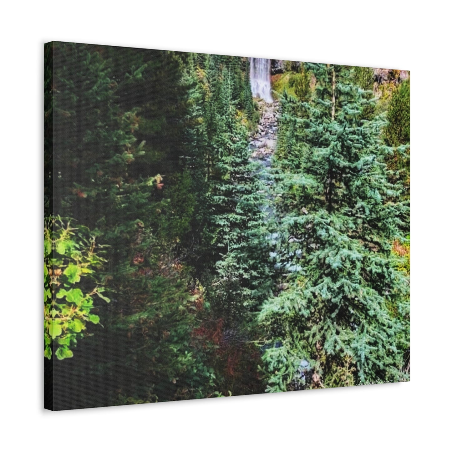 Bend Oregon Serene Nature Stretched Canvas - Tranquil Forest Waterfall Wall Art
