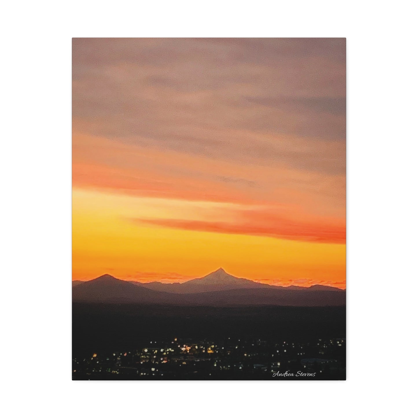 Bend Oregon Stretched Canvas Wall Art - Serene Mountain Sunset Decor