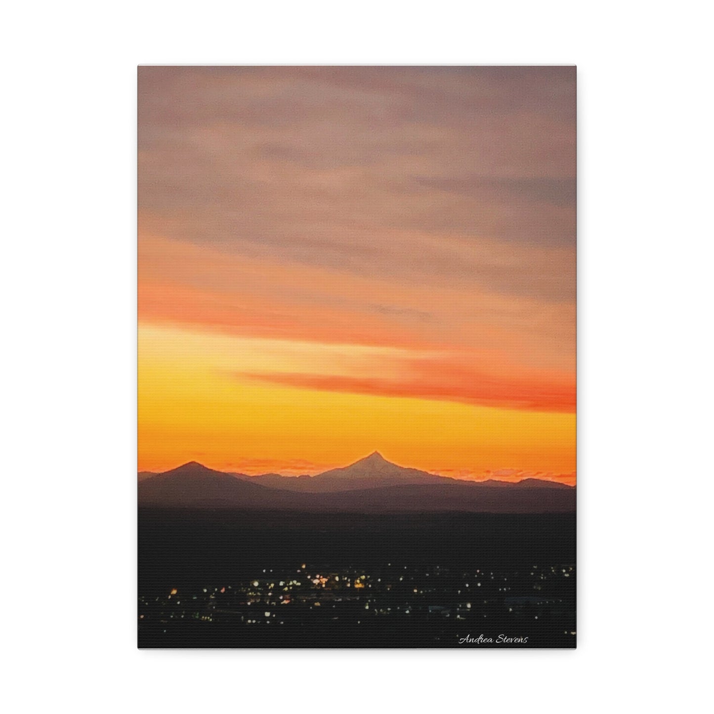 Bend Oregon Stretched Canvas Wall Art - Serene Mountain Sunset Decor
