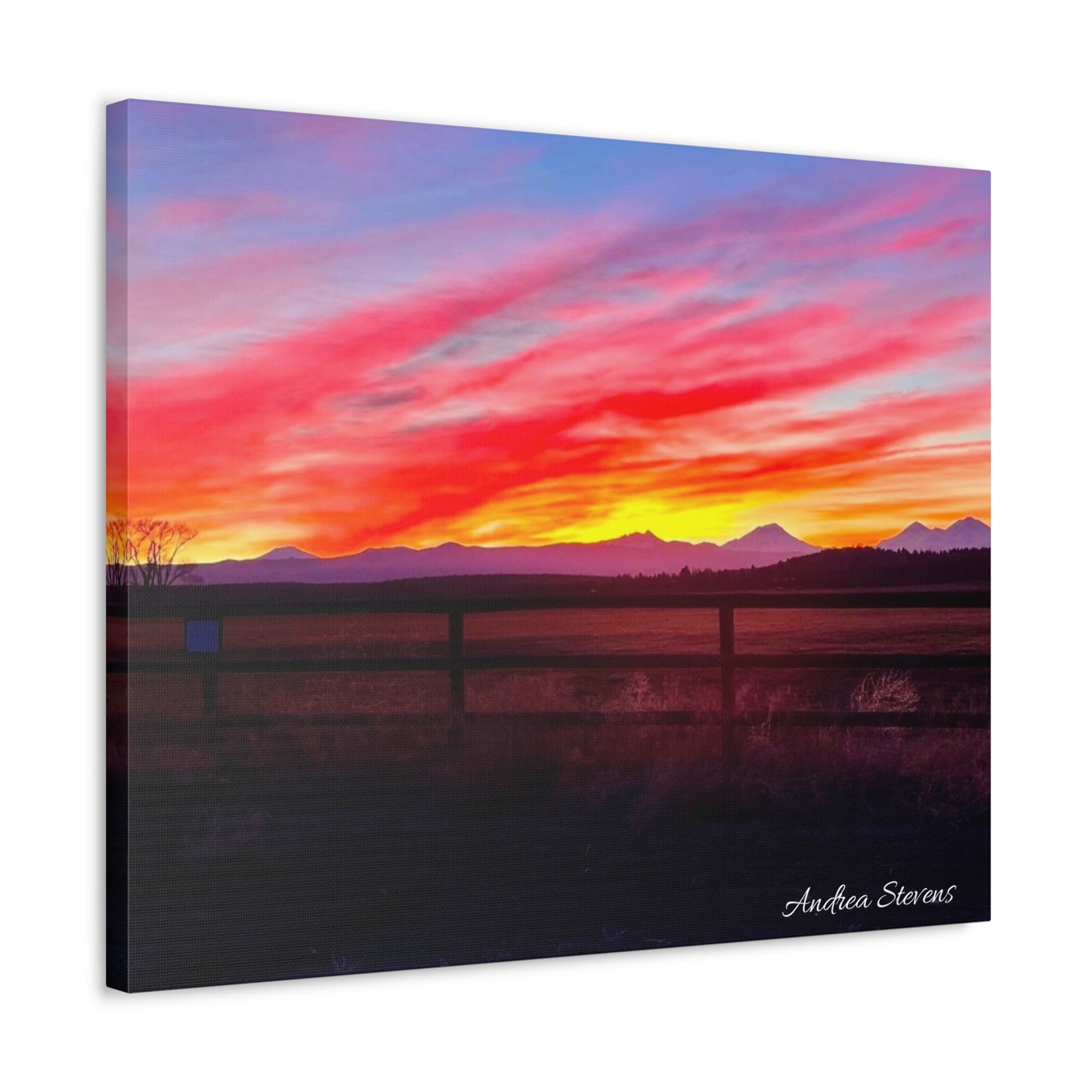 Bend Oregon Three Sisters Sunset Stretched Canvas Art Print - Vibrant Landscape Decor for Home By Andrea Stevens