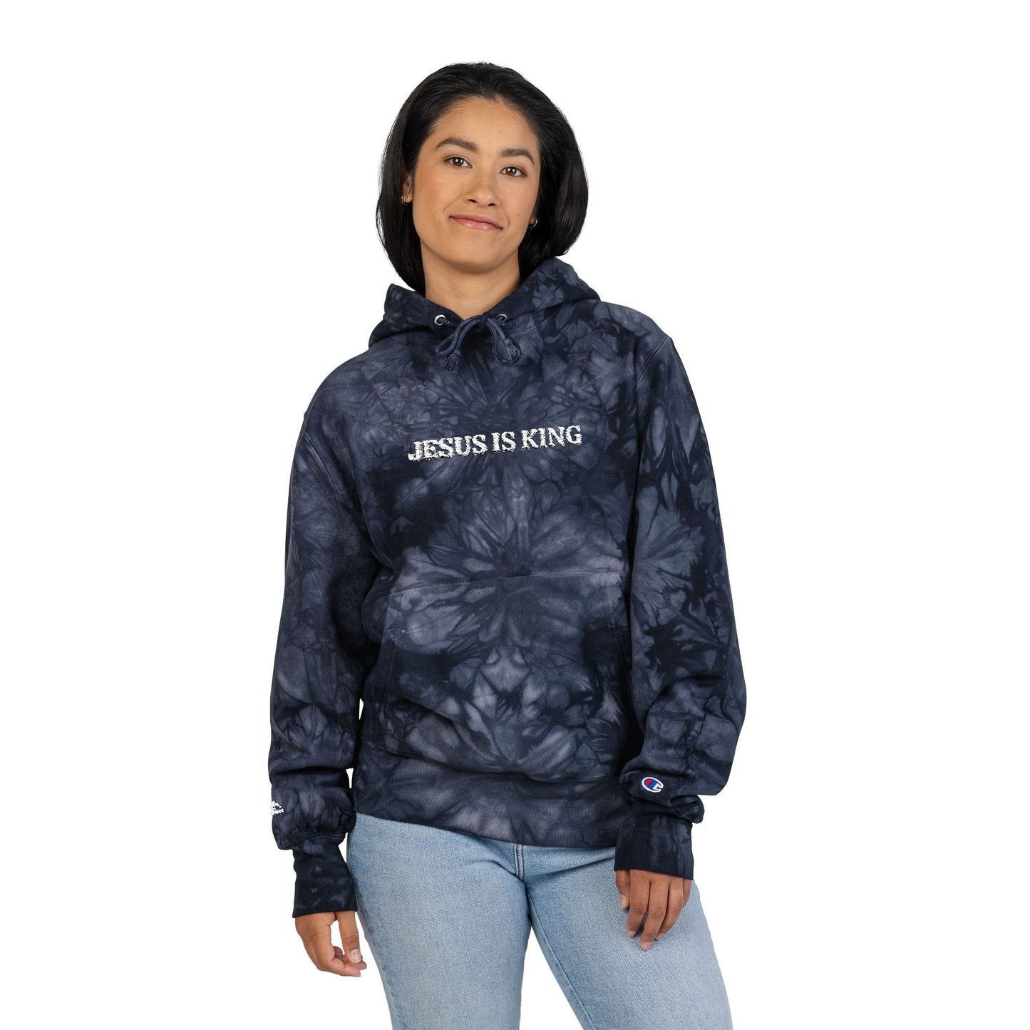 Unisex Tie-Dye Hoodie with 'Jesus is King' Embroidery, Cozy Apparel, Religious Fashion, Gift for Him/Her, Casual Wear