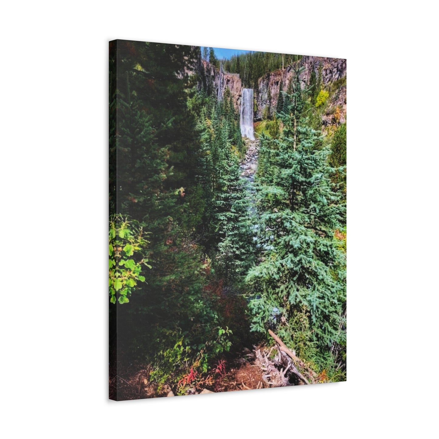Bend Oregon Serene Nature Stretched Canvas - Tranquil Forest Waterfall Wall Art