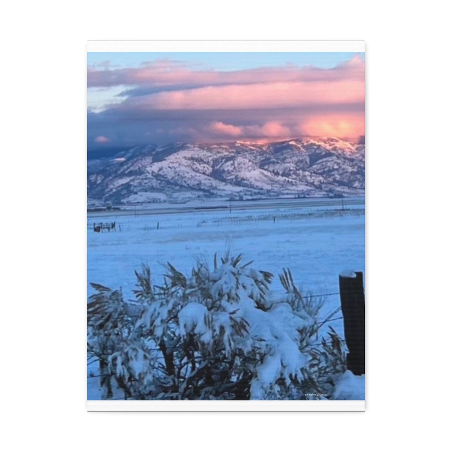 Lakeview Oregon Winter Landscape Stretched Canvas Art - Scenic Mountain Wall Decor by Andrea Stevens