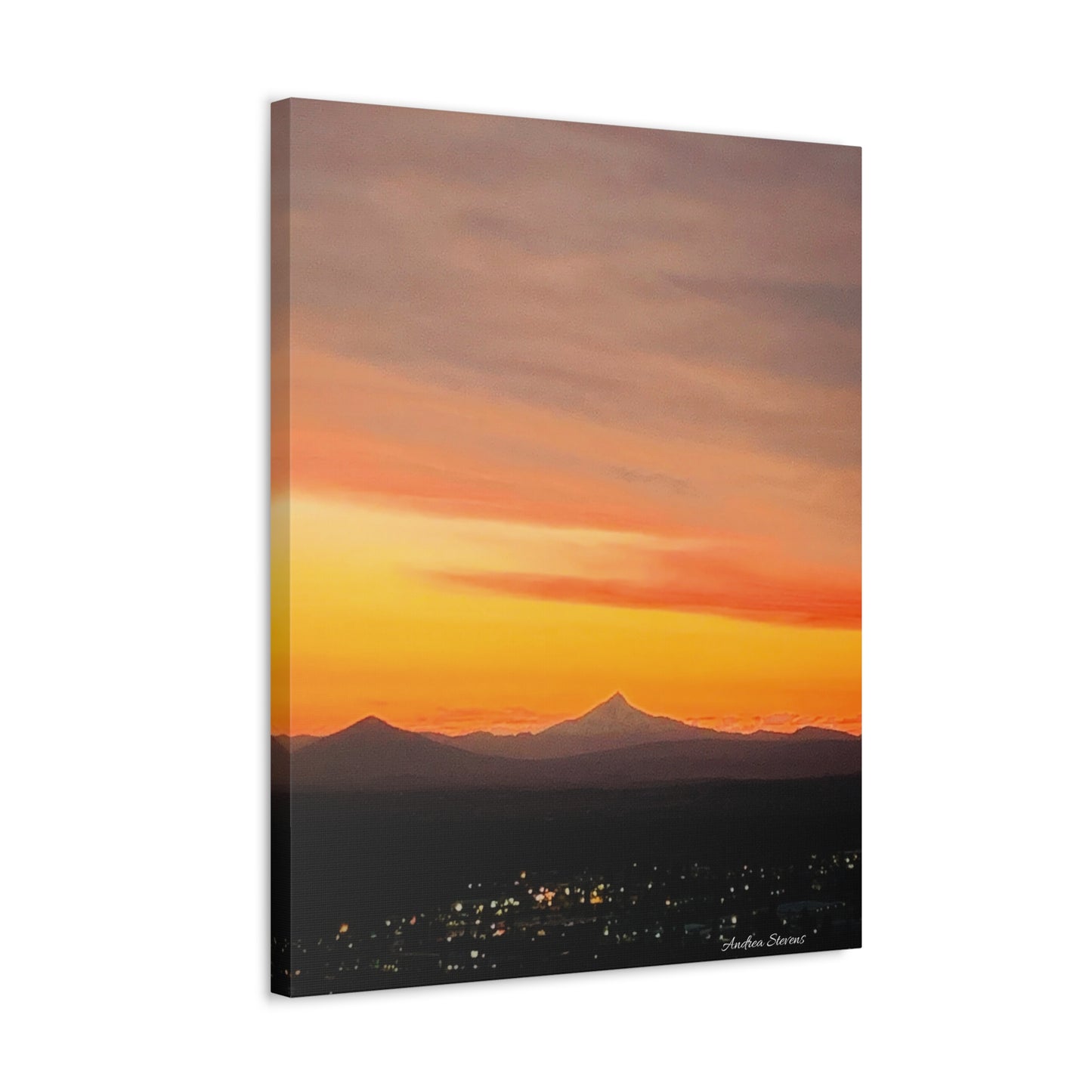 Bend Oregon Stretched Canvas Wall Art - Serene Mountain Sunset Decor