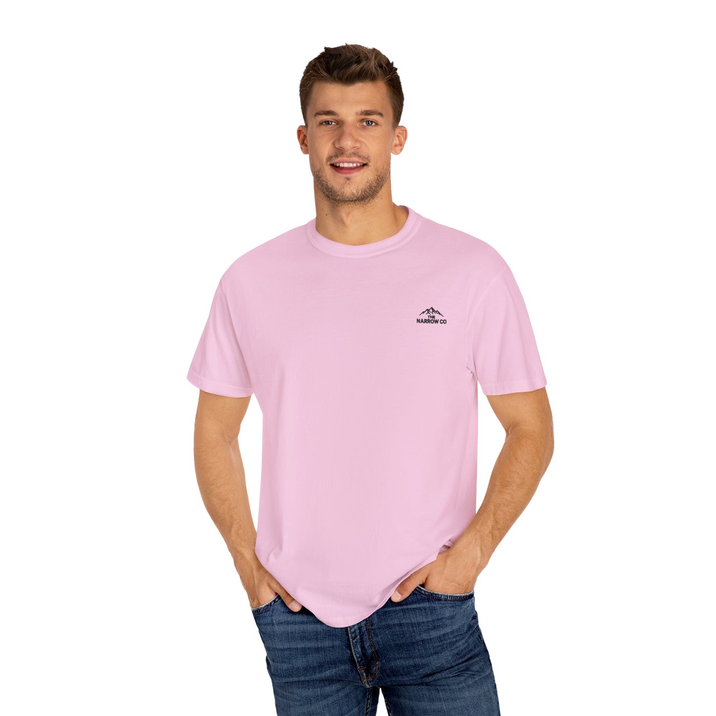 Bend Oregon Pilot Butte Unisex Garment-Dyed T-Shirt with Mountain Sunset Design - Casual Stylish Tee by Andrea Stevens