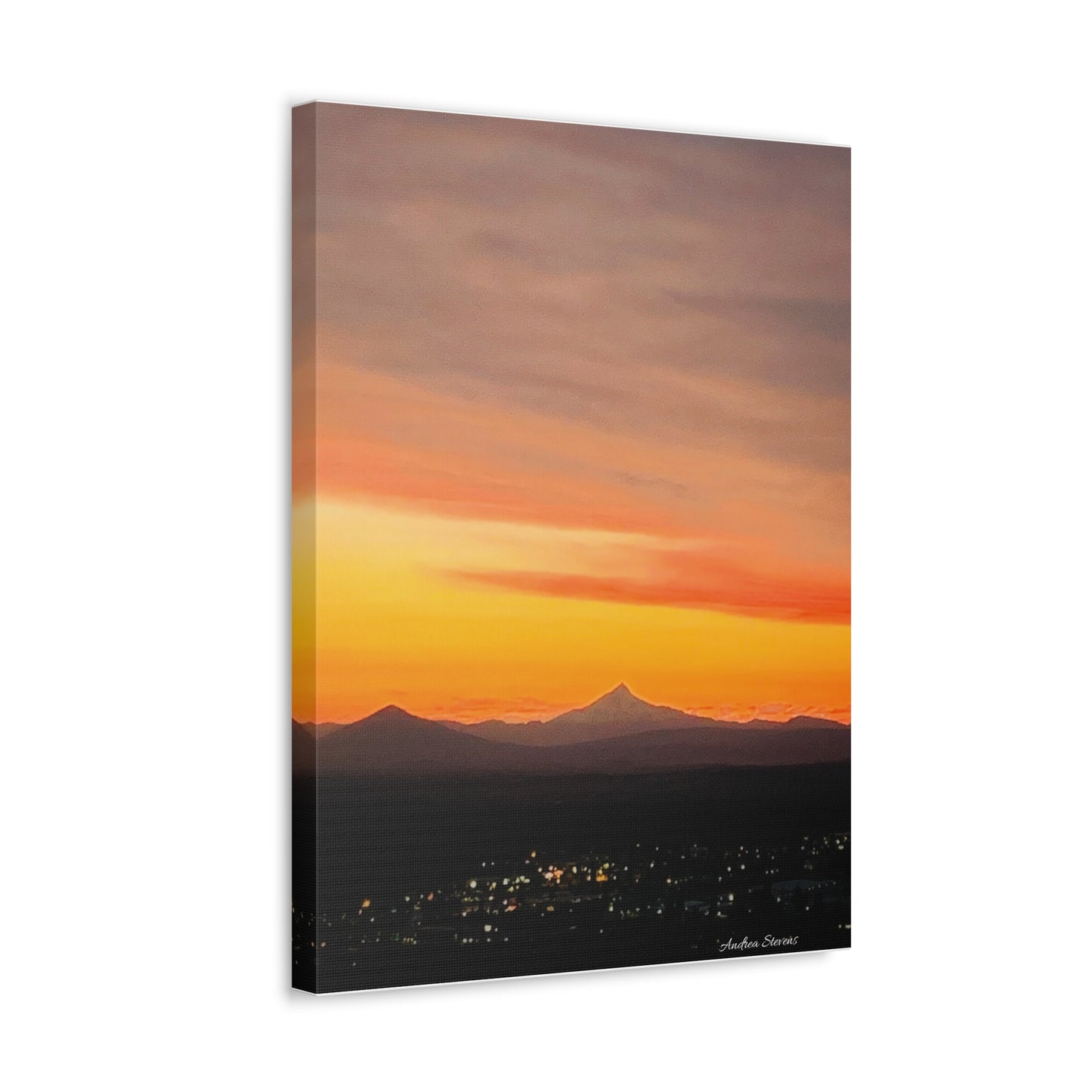 Bend Oregon Stretched Canvas Wall Art - Serene Mountain Sunset Decor