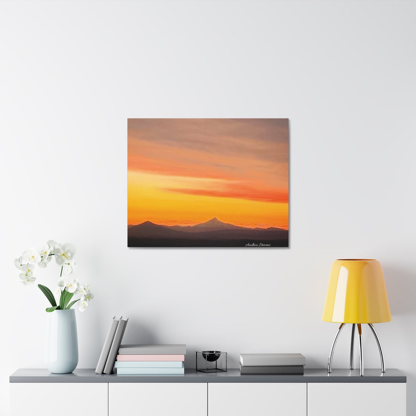 Bend Oregon Stretched Canvas Wall Art - Serene Mountain Sunset Decor