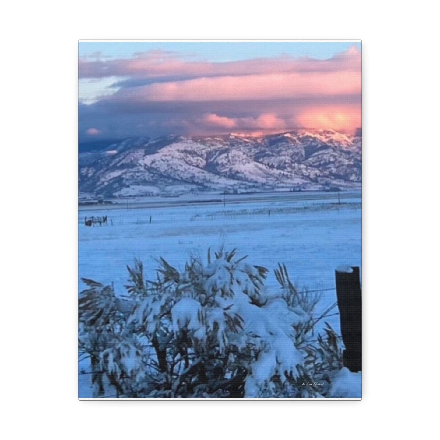 Lakeview Oregon Winter Landscape Stretched Canvas Art - Scenic Mountain Wall Decor by Andrea Stevens