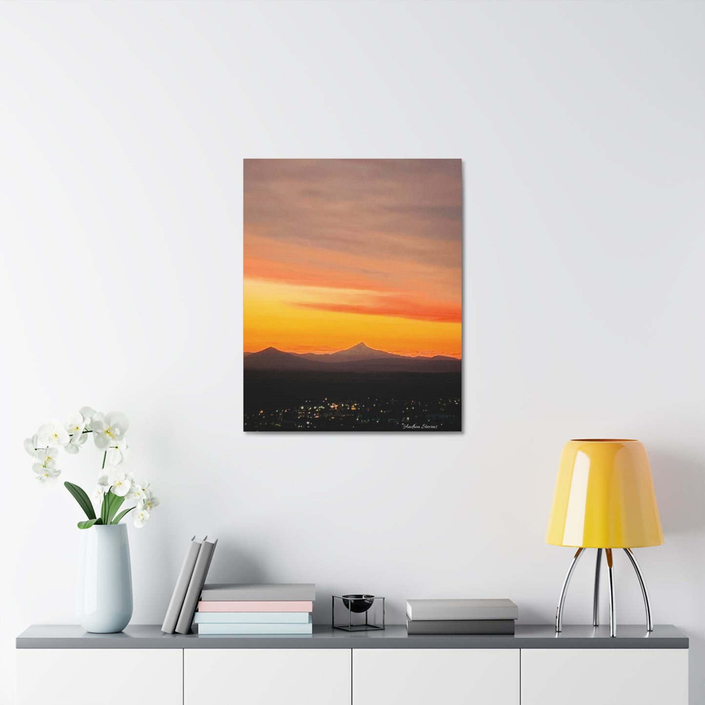 Bend Oregon Stretched Canvas Wall Art - Serene Mountain Sunset Decor