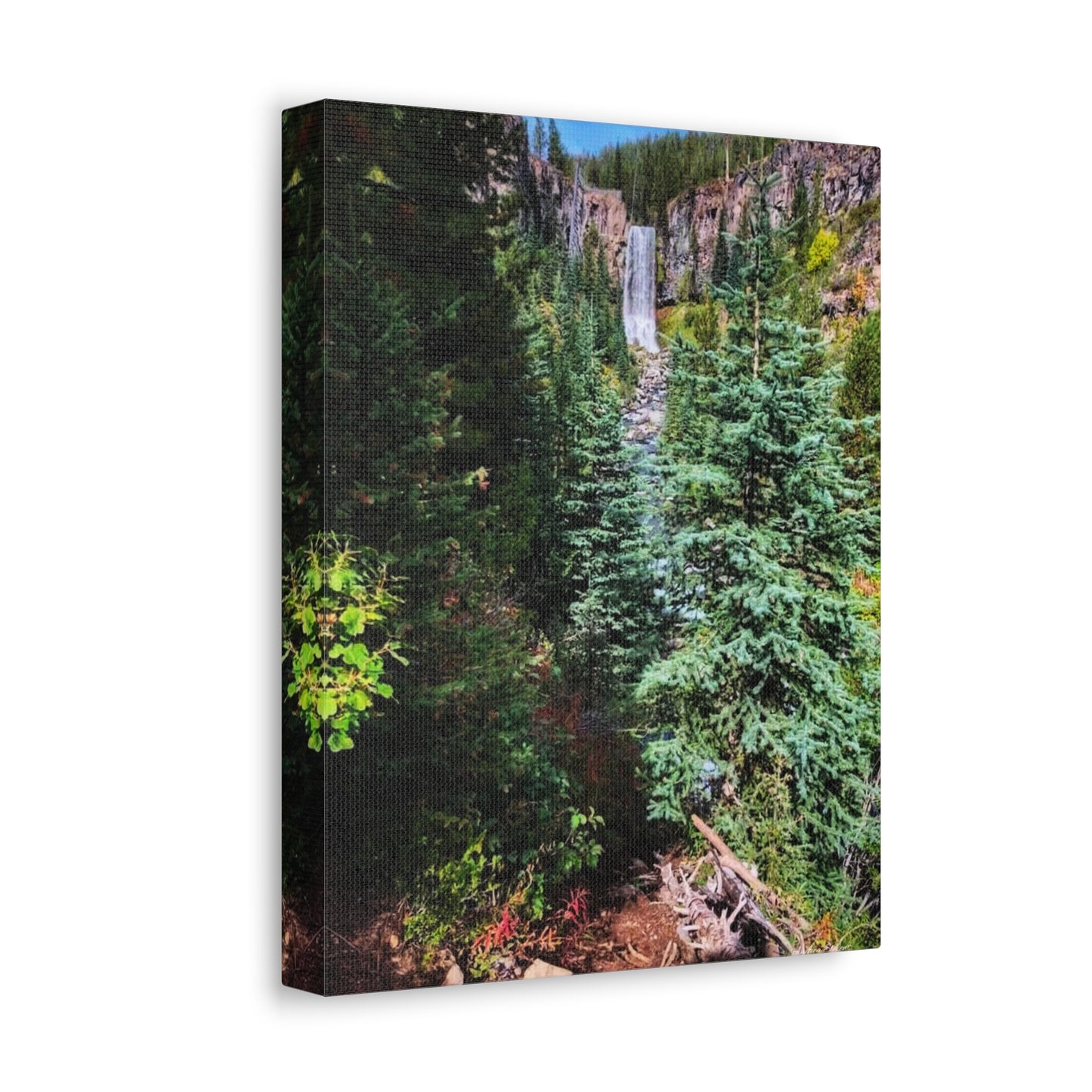 Bend Oregon Serene Nature Stretched Canvas - Tranquil Forest Waterfall Wall Art