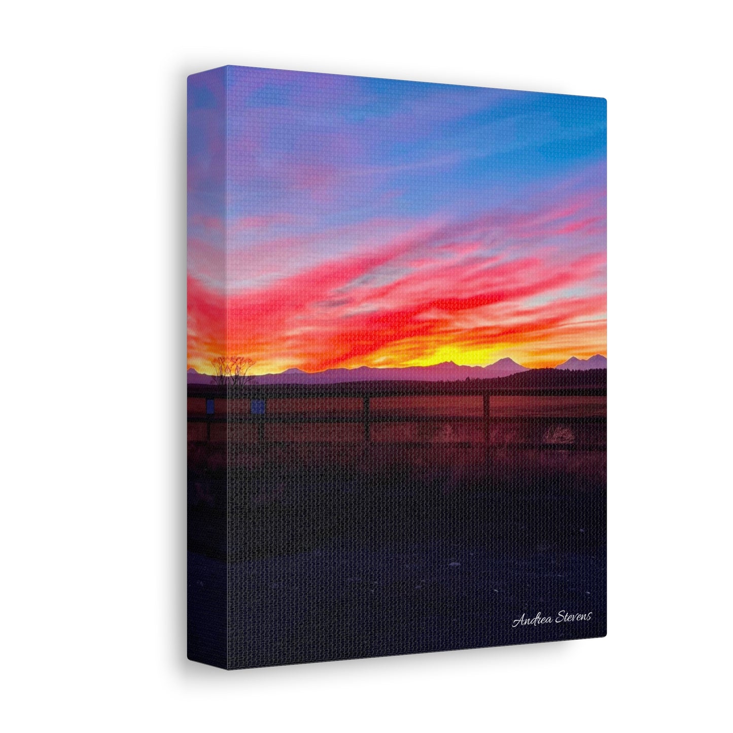 Bend Oregon Three Sisters Sunset Stretched Canvas Art Print - Vibrant Landscape Decor for Home By Andrea Stevens